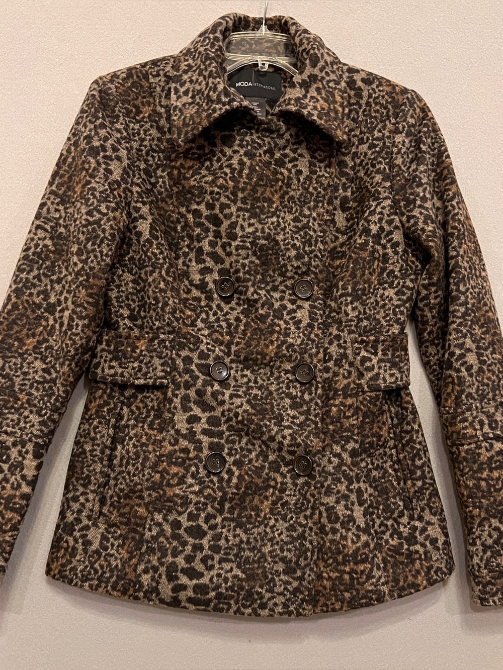Moda International leopard pea coat Size 4